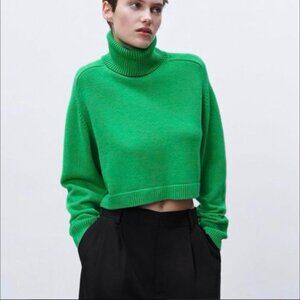 Zara High Collar Turtleneck Cropped Knit Sweater S